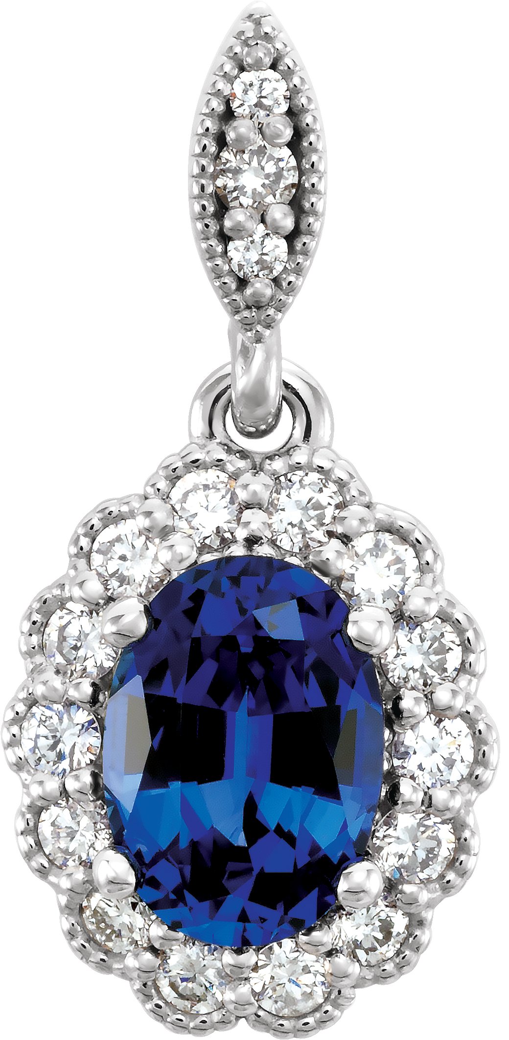 14K White Lab-Grown Blue Sapphire & 1/5 CTW Natural Diamond Pendant