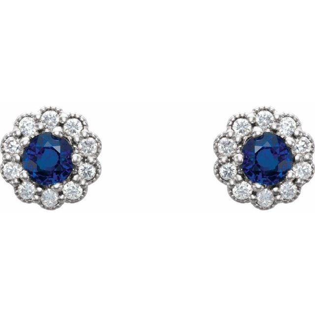 Platinum 3.2 mm Natural Blue Sapphire & 1/8 CTW Natural Diamond Earrings
