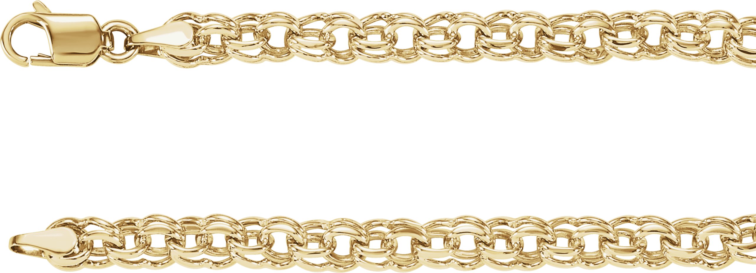 14K Yellow Solid Double Link Charm 7" Bracelet 