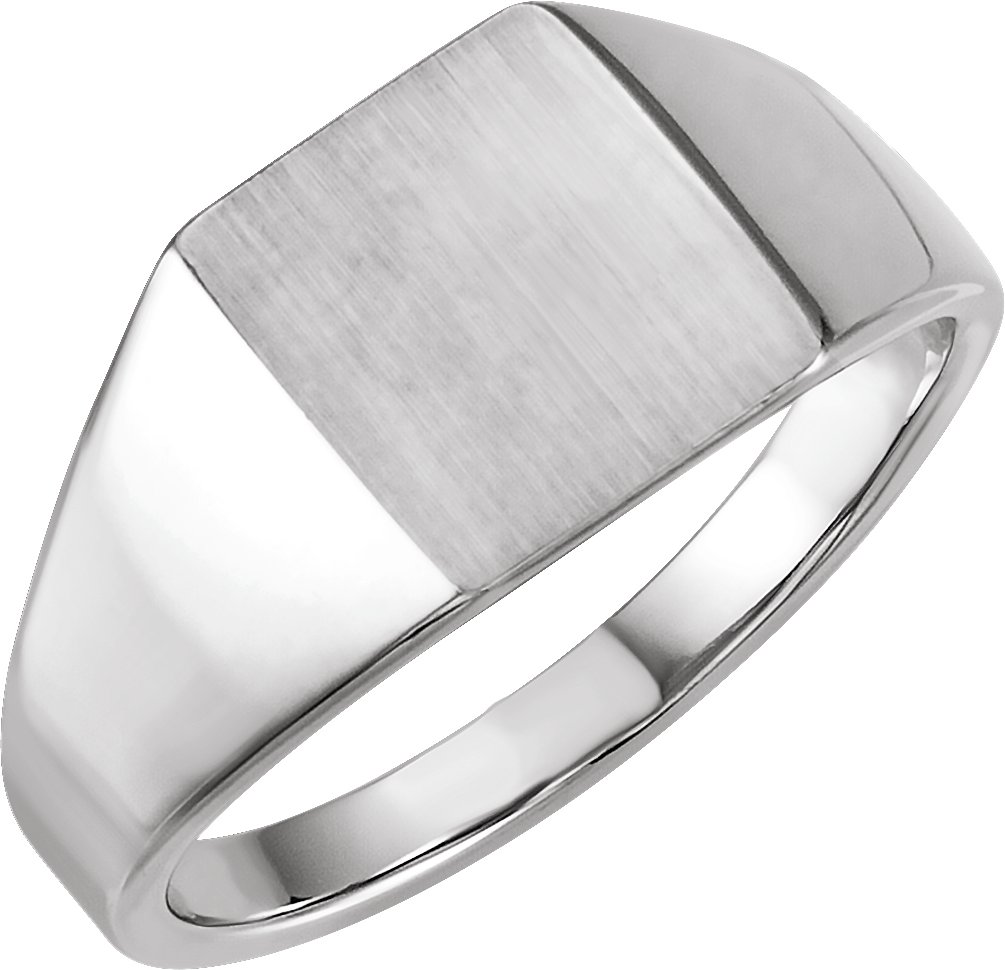 14K White 12x10 mm Rectangle Signet Ring