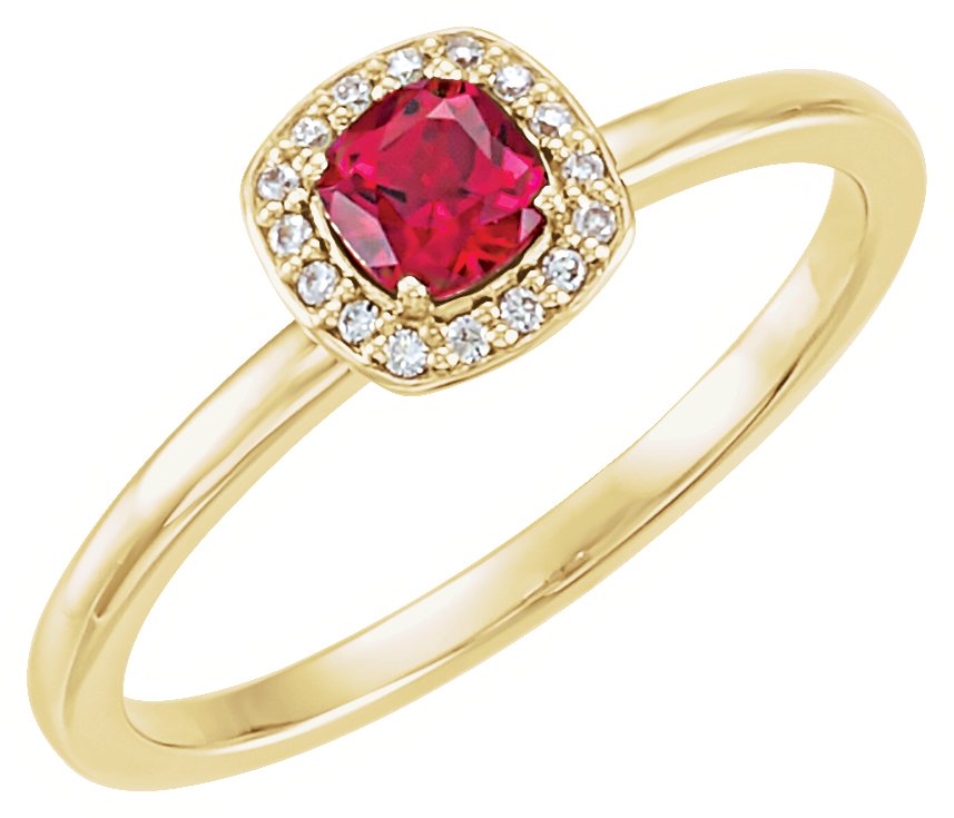 14K Yellow Lab-Grown Ruby & .04 CTW Diamond Halo-Style Ring