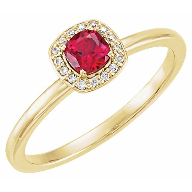 14K Yellow Lab-Grown Ruby & .04 CTW Natural Diamond Halo-Style Ring
