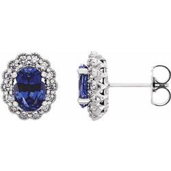 Chatham® Created Blue Sapphire & Diamond Halo-Style Earrings or Mounting