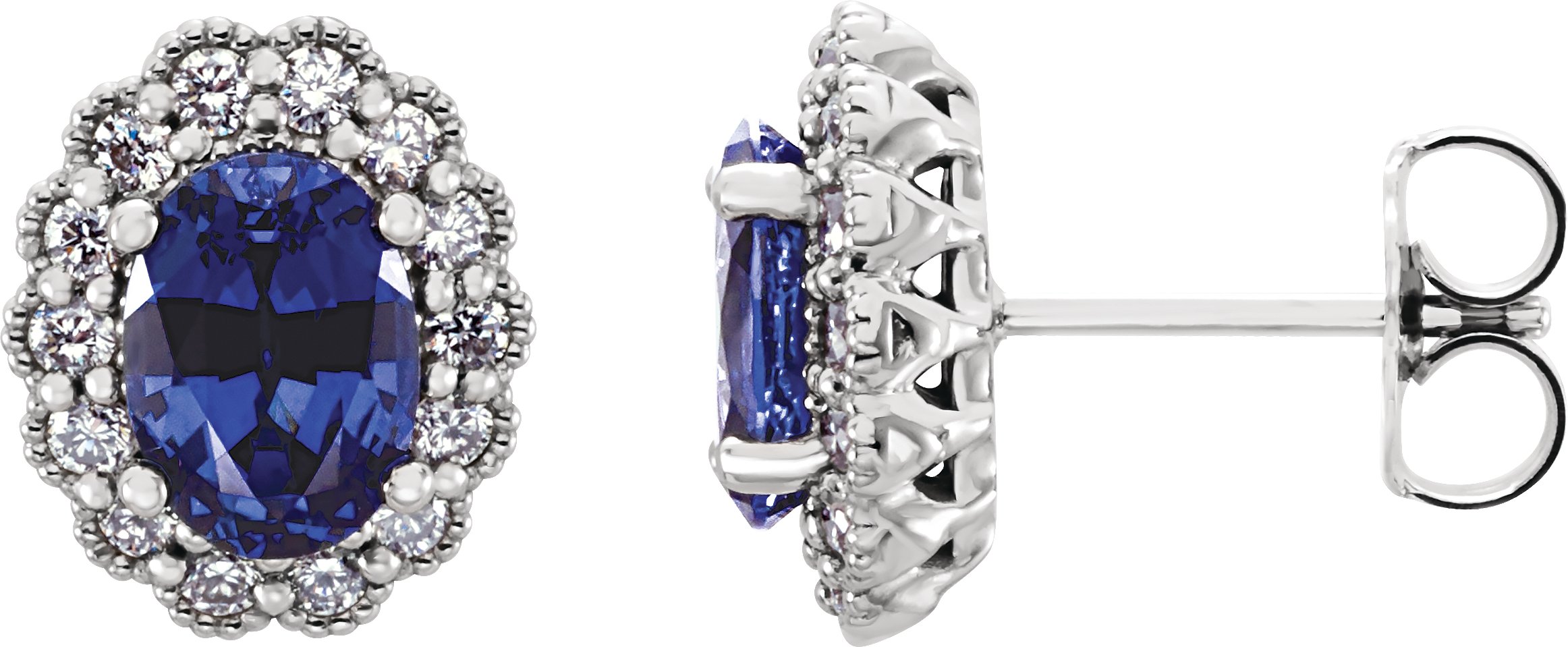 Chatham® Created Blue Sapphire & Diamond Halo-Style Earrings or Mounting