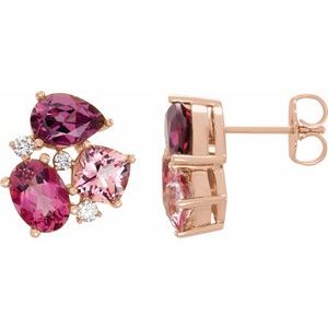 14K Rose Multi-Gemstone & 1/6 CTW Diamond Earrings
