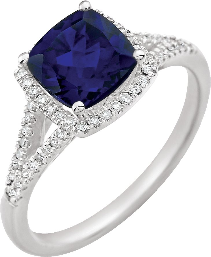14K White Lab-Grown Blue Sapphire & 1/5 CTW Natural Diamond Ring