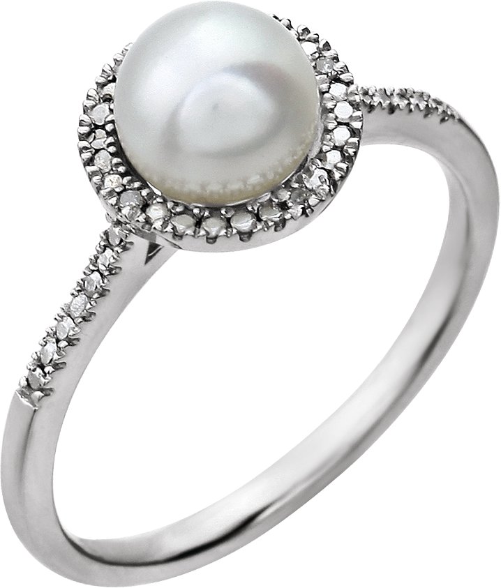 Sterling Silver Cultured White Freshwater Pearl & .01 CTW Natural Diamond Ring