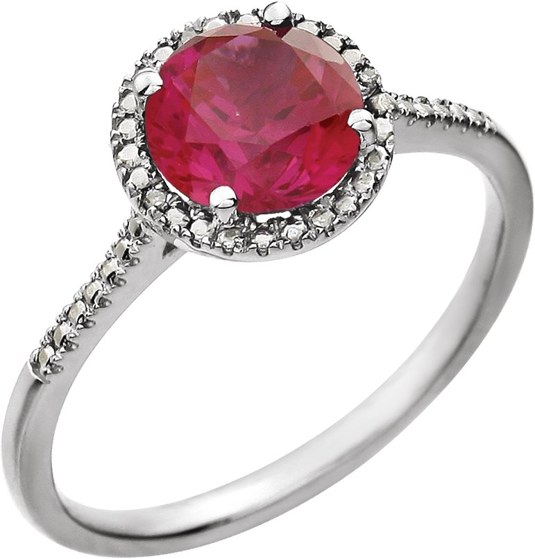 Sterling Silver Lab-Grown Ruby & .01 CTW Natural Diamond Ring