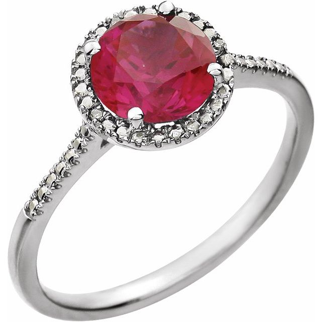 Sterling Silver Lab-Grown Ruby & .01 CTW Natural Diamond Ring