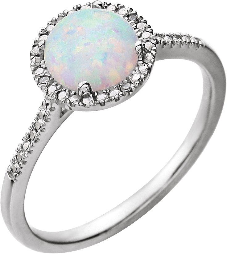 Sterling Silver Lab-Grown White Opal & .01 CTW Natural Diamond Ring