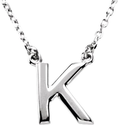 Sterling Silver Block Initial K 16" Necklace