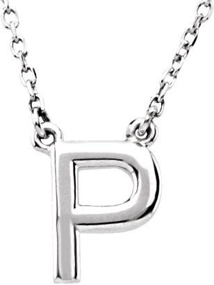 14K White Block Initial P 16" Necklace