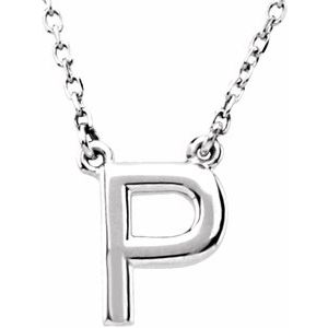 14K White Block Initial P 16" Necklace