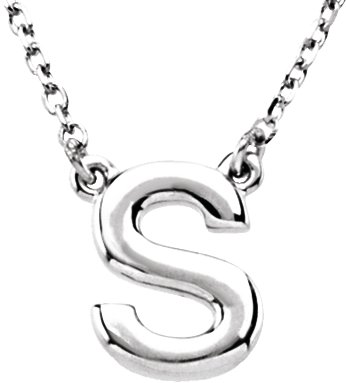 14K White Block Initial S 16" Necklace