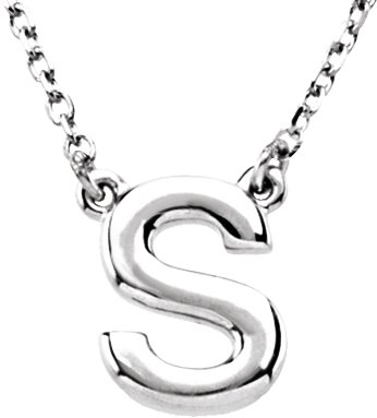 14K White Block Initial S 16 Necklace