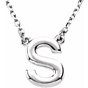 14K White Block Initial S 16" Necklace
