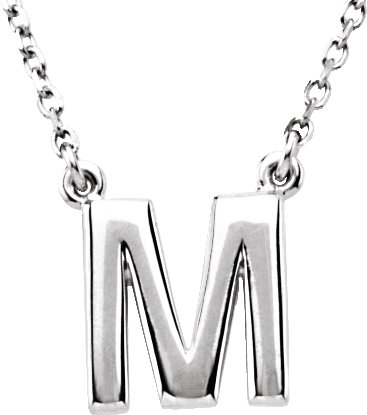 14K White Block Initial M 16" Necklace
