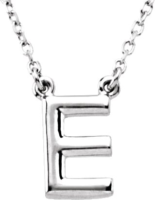 Sterling Silver Block Initial E 16" Necklace