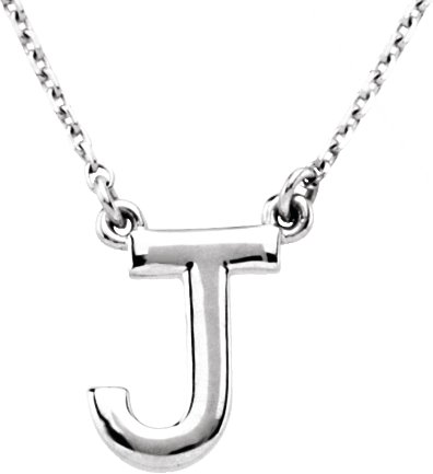 14K White Block Initial J 16" Necklace