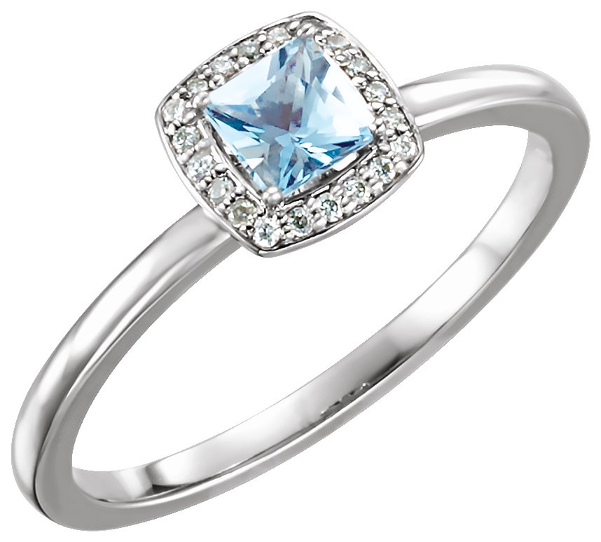 Aquamarine & Diamond Halo-Style Ring alebo neosadený