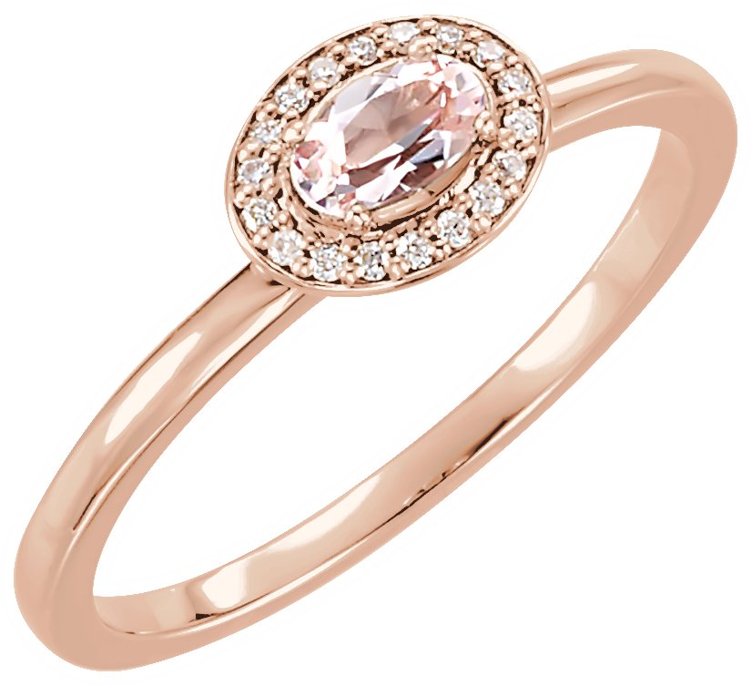 14K Rose 5x3 mm Natural Morganite & .04 CTW Natural Diamond Halo-Style Ring