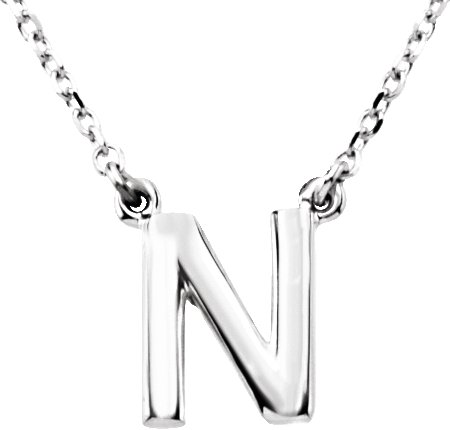14K White Block Initial N 16" Necklace