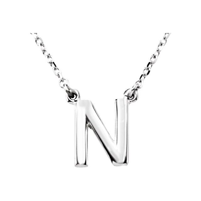 Sterling Silver Block Initial N 16 Necklace