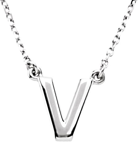 Sterling Silver Block Initial V 16" Necklace