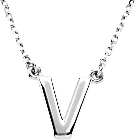 14K White Block Initial V 16" Necklace