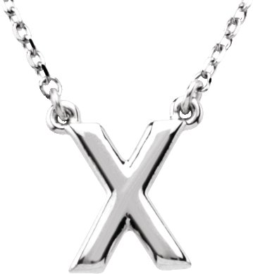 Sterling Silver Block Initial X 16" Necklace
