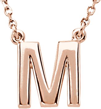 14K Rose Block Initial M 16" Necklace