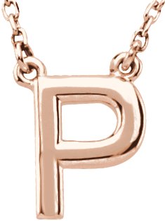 14K Rose Block Initial P 16" Necklace