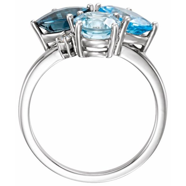 14K White Natural Swiss, London, & Sky Blue Topaz & .05 CTW Diamond Ring