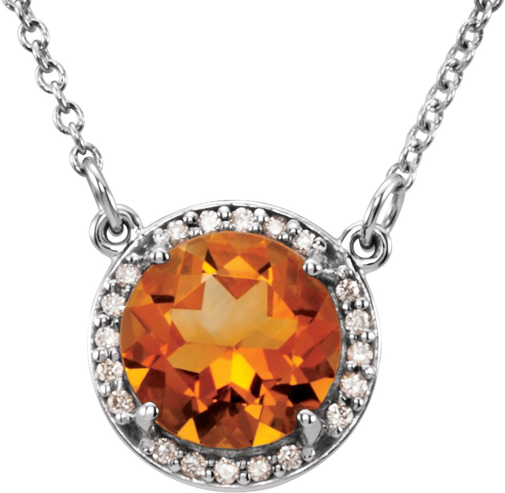 Platinum 6 mm Round Citrine and .04 CTW Diamond 16 inch Necklace Ref 13127115