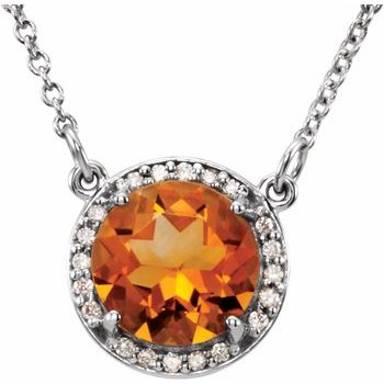 Sterling Silver 6 mm Round Citrine and .04 CTW Diamond 16 inch Necklace Ref 13127116