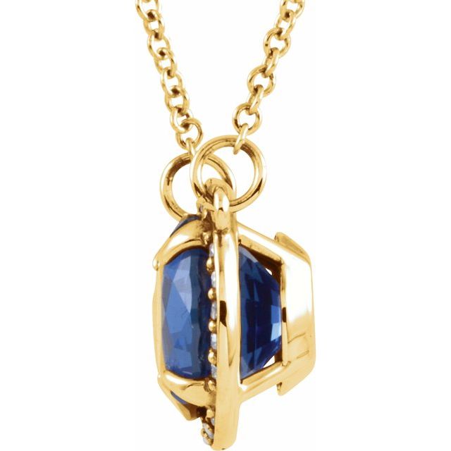 14K Yellow 8 mm Lab-Grown Blue Sapphire & .05 CTW Natural Diamond 16 Necklace