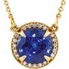 14K Yellow 6 mm Round Chatham Created Blue Sapphire and .04 CTW Diamond 16 inch Necklace Ref 13127148