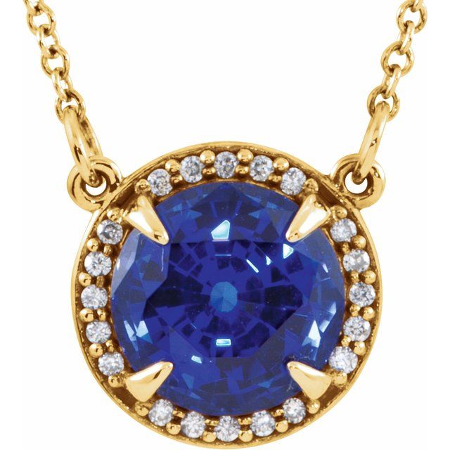 14K Yellow 8 mm Lab-Grown Blue Sapphire & .05 CTW Natural Diamond 16 Necklace