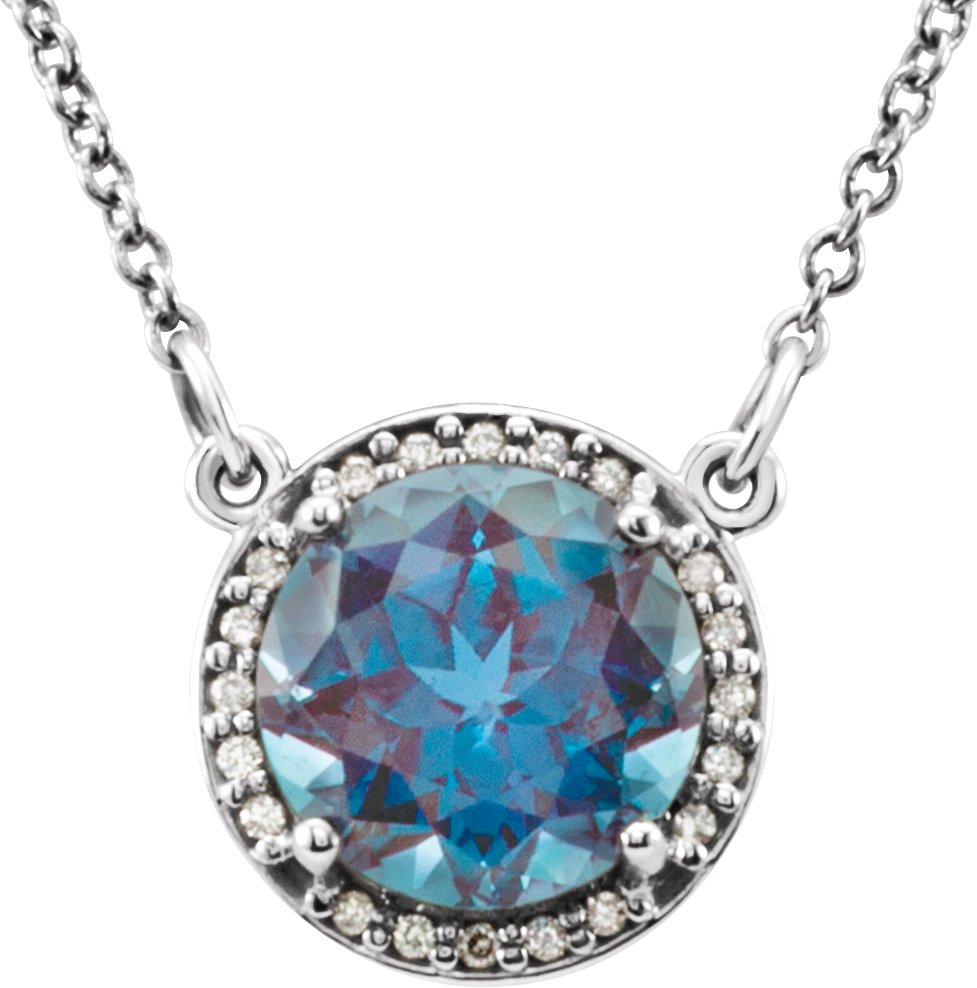 14K White 8 mm Round Chatham® Created Alexandrite & .05 CTW Diamond 16" Necklace