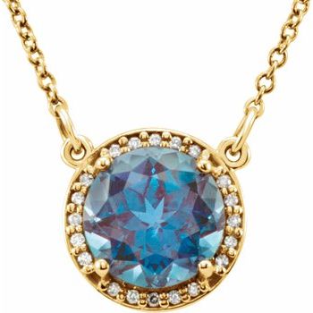 14K Yellow 6 mm Round Chatham Created Alexandrite and .04 CTW Diamond 16 inch Necklace Ref 13127093