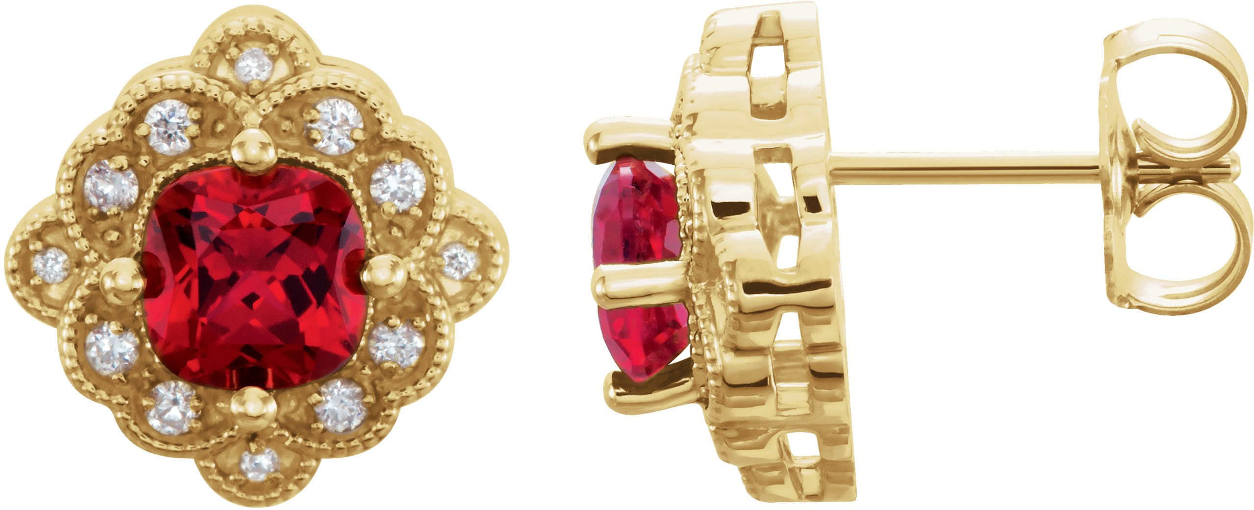 14K Yellow Lab-Grown Ruby & 1/10 CTW Natural Diamond Earrings