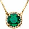14K Yellow 6 mm Round Chatham Created Emerald and .04 CTW Diamond 16 inch Necklace Ref 13127098