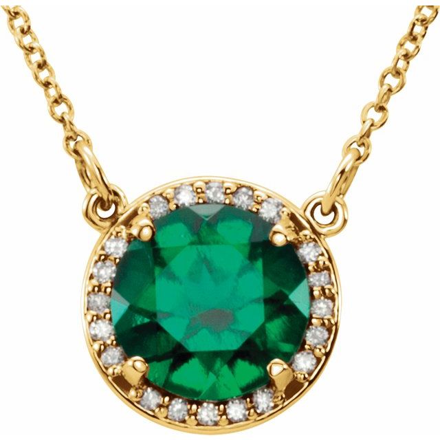 14K Yellow 7 mm Lab-Grown Emerald & .04 CTW Natural Diamond 16