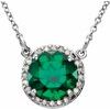 14K White 6 mm Round Chatham Created Emerald and .04 CTW Diamond 16 inch Necklace Ref 13127097