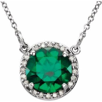 Sterling Silver 6 mm Round Chatham Created Emerald and .04 CTW Diamond 16 inch Necklace Ref 13127101