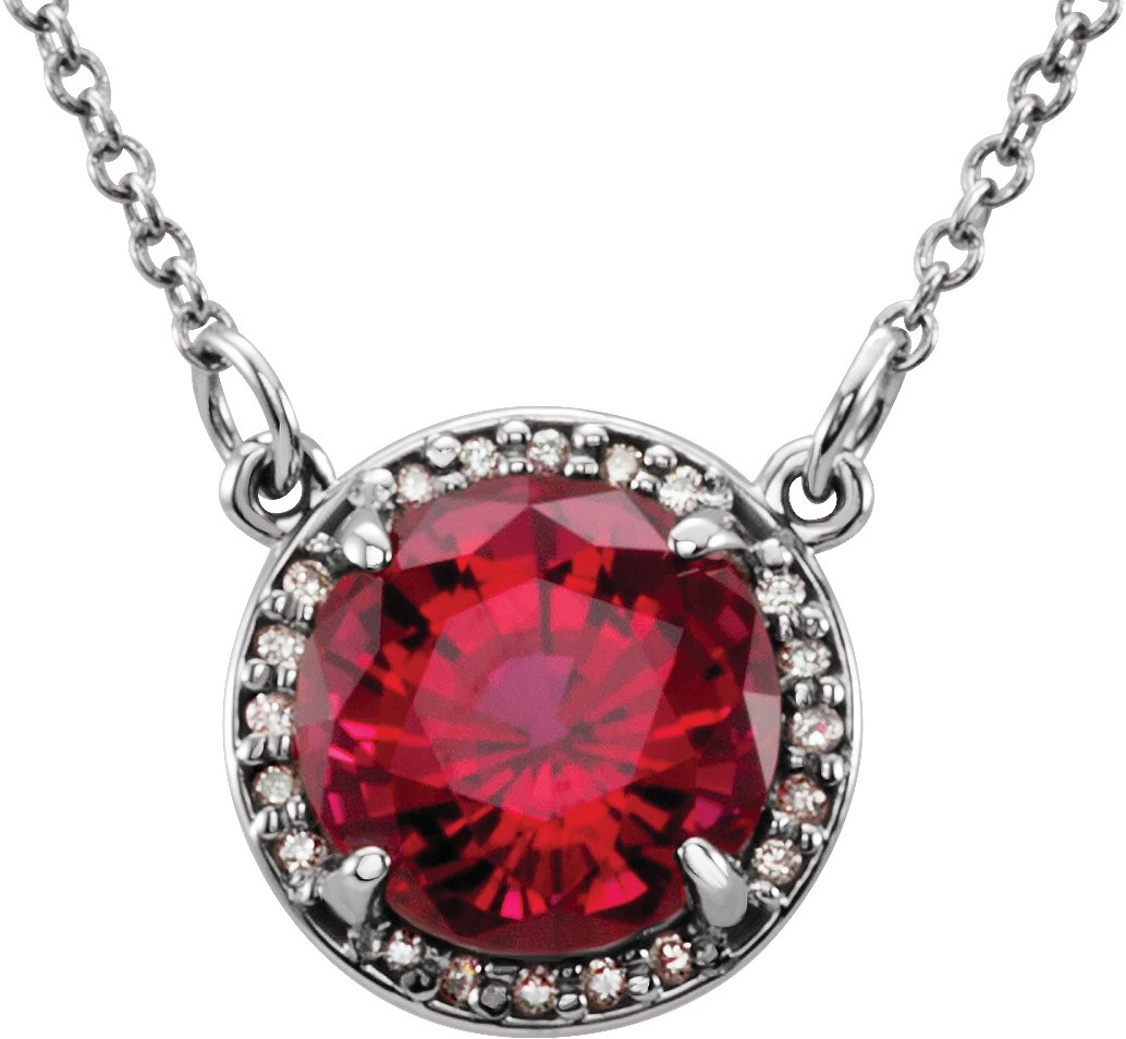 Sterling Silver 7 mm Round Chatham Created Ruby and .04 CTW Diamond 16 inch Necklace Ref 13127171