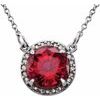 14K White 8 mm Round Chatham Created Ruby and .05 CTW Diamond 16 inch Necklace Ref 11892035