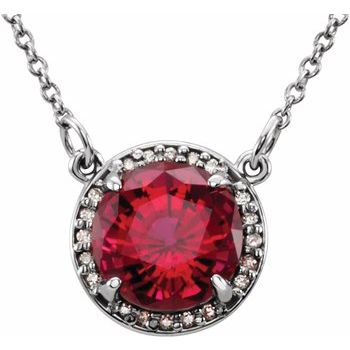 Sterling Silver 6 mm Round Chatham Created Ruby and .04 CTW Diamond 16 inch Necklace Ref 13127106