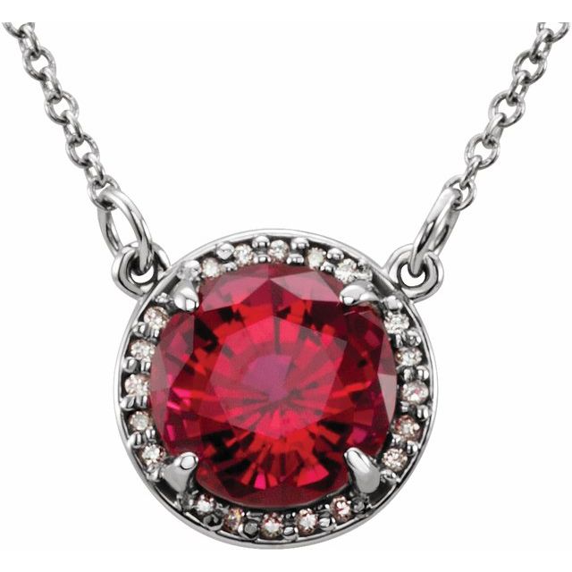 14K White 8 mm Lab-Grown Ruby & .05 CTW Natural Diamond 16" Necklace