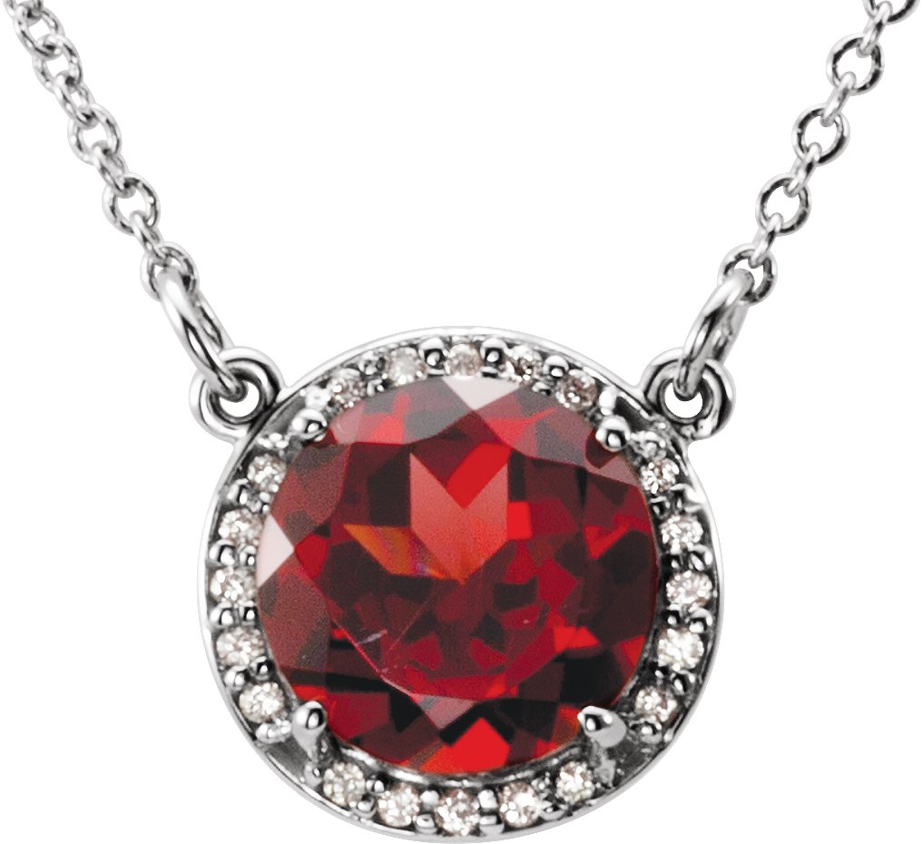 Platinum 6 mm Round Mozambique Garnet and .04 CTW Diamond 16 inch Necklace Ref 13127130